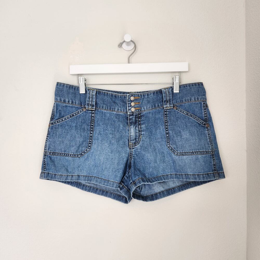 Vintage Y2K Old Navy Blue Denim Ultra Low Rise Mini Jean Shorts Size 10